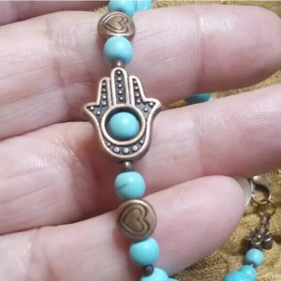 Jewelry Bundle #1: Tan, Copper, Aqua +Turquoise! 2 Slim Bracelets + Earrings - Picture 9 of 13